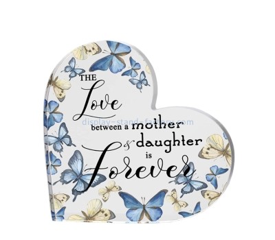 China perspex manufacturer custom mother daughter gift acrylic heart decor block sign NLC-101