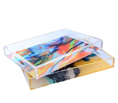 China perspex manufacturer custom sturdy acrylic decorative serving tray with handles STD-420