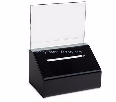 Acrylic manufacturers customized small black donation suggestion box NAB-290