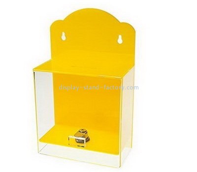 Customize yellow perspex wall mounted donation box NAB-647