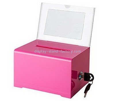 Customize pink acrylic money donation box NAB-656
