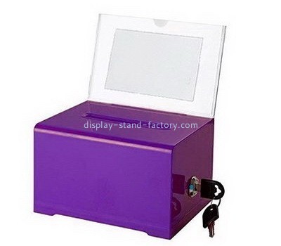 Customize purple acrylic lockable donation box NAB-660