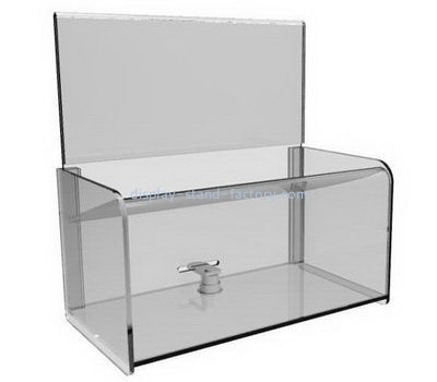 Clear acrylic large donation box with lock and sign holder NAB-1082