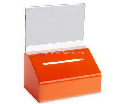Orange acrylic charity box with sign holder NAB-1088