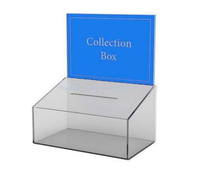 Custom clear acrylic collection box with sign holder NAB-1248