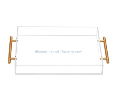 Acrylic manufacturer customize lucite serving tray with metal handles STD-271