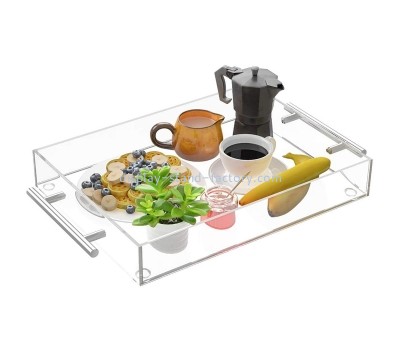 Acrylic factory customize clear serving tray with metal handles STD-273