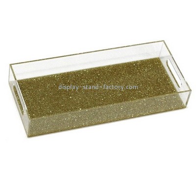 Perspex factory customize glitter plexiglass serving tray with handles STD-285