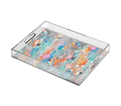 Lucite factory customize acrylic decorative tray with handle STD-357