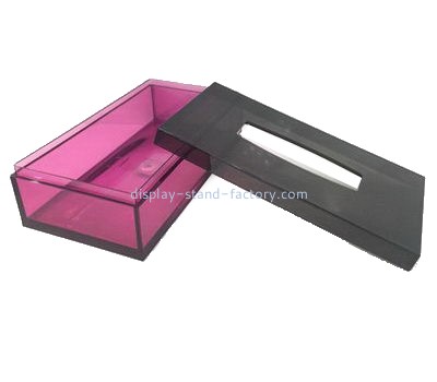 Custom small acrylic display box rectangular tissue holder purple tissue box holder NAB-044