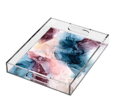 China lucite supplier custom acrylic ottoman serving tray with handles STD-417