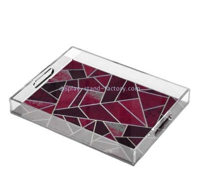 China lucite manufacturer custom acrylic ottoman serving tray with handles & UV printing STD-419