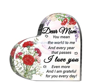 China lucite manufacturer custom acrylic heart mom plaque gift NBL-219