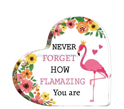 Lucite display manufacturer custom acrylic heart flamingo inspirational sign gifts NBL-224