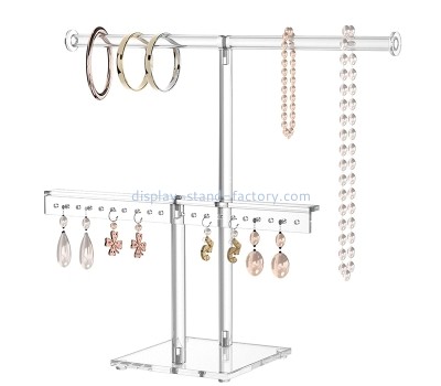 Lucite products supplier custom acrylic 2 tiers T bar jewelry stand organizer NJD-276