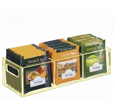 カスタムアクリル製3段仕切りティーバッグオーガナイザー