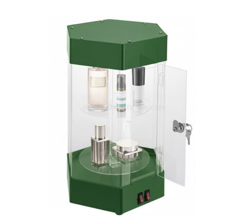 Custom acrylic hexagon rotating skincare LED showcase