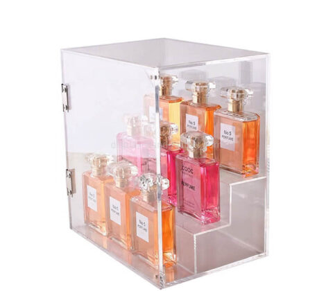 Custom acrylic luxury perfumes display case with door