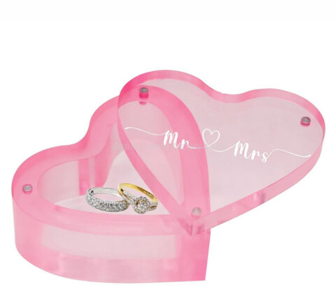 Custom acrylic heart-shaped wedding ring box