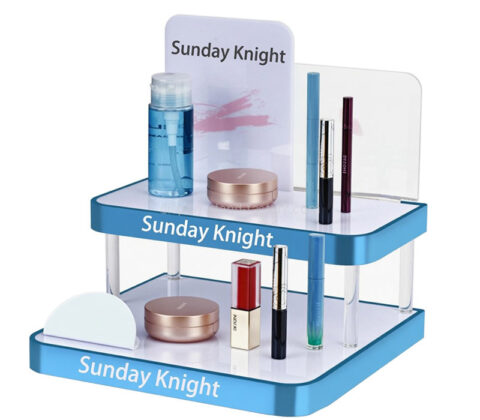 Custom acrylic 2 tiers skincare beauty display stand