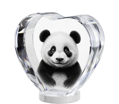 Custom heart shaped acrylic baby panda photo block