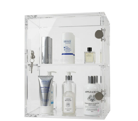 Custom acrylic 2 tiers locking skincare makeup display case