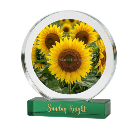 Custom round acrylic photo block with base