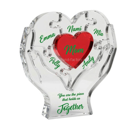 Custom holding-a-heart shaped acrylic puzzle block