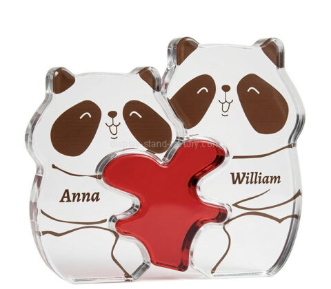 Custom acrylic couple pandas heart gift block