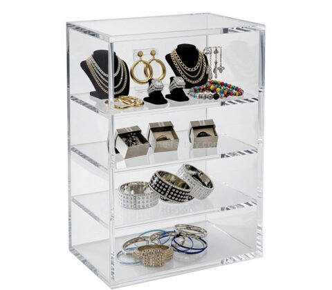 Custom acrylic 4 tiers jewelry showcase