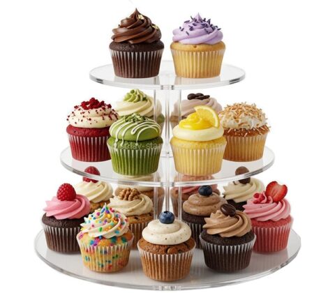 Custom acrylic 3 tiers cupcake display stand tower