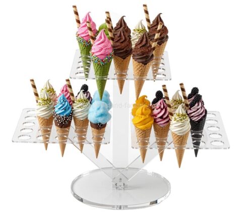 Custom acrylic 3 tiers ice cream cone stand holder