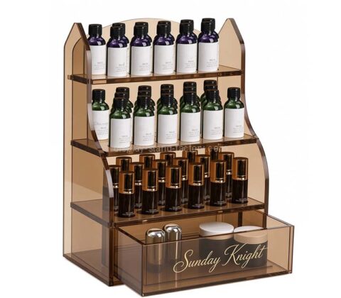 Custom acrylic essential oil skincare display stand rack with drawer