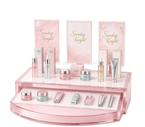 Custom acrylic 2 tiers skincare makeup display stand rack