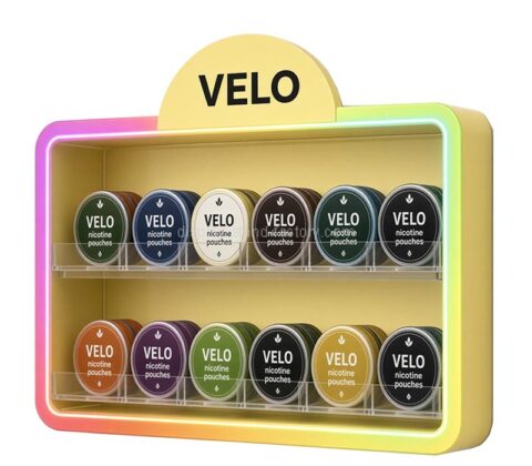 オーダーメイドのアクリル製「VELO」ニコチンポーチ用LEDディスプレイケース