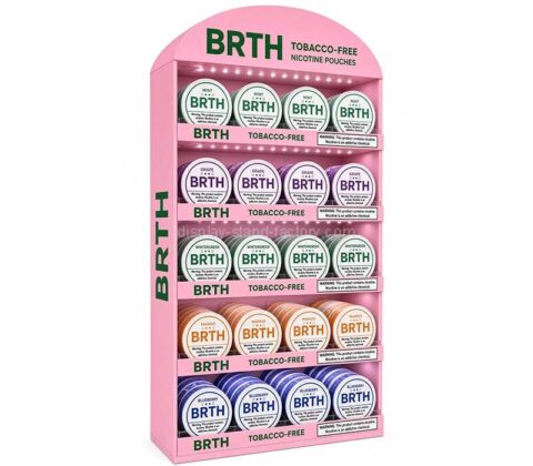 Custom acrylic BRTH nicotine pouches illuminated display stand